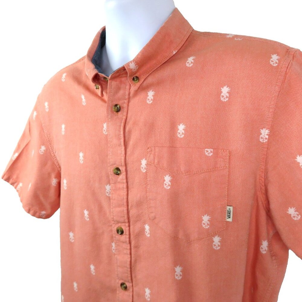 Vans Shirt Size Medium Orange Hawaiian Pineapple Short Sleeve Oxford